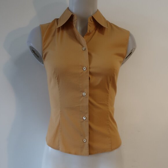 Womens Prada Mustard Sleeveless Button-Up Designer Shirt Top 38 US/2 - Picture 3 of 10